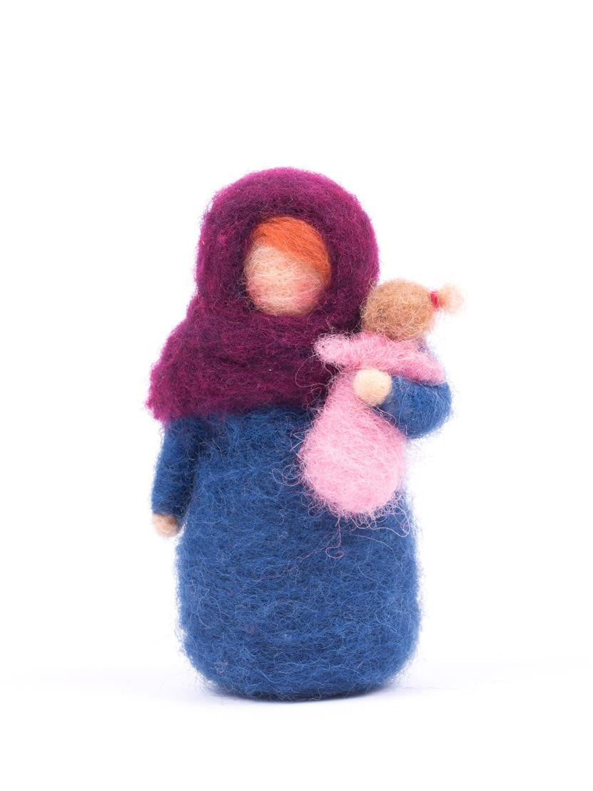 MadameZorro Little girl with dolly Handmade organic wool Figurine